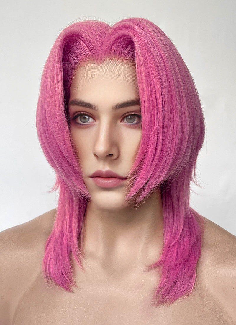KPop Demon Hunters Saja Boys Romance Yaki Hot Pink Straight Lace Front Synthetic Men's Wig LF6141