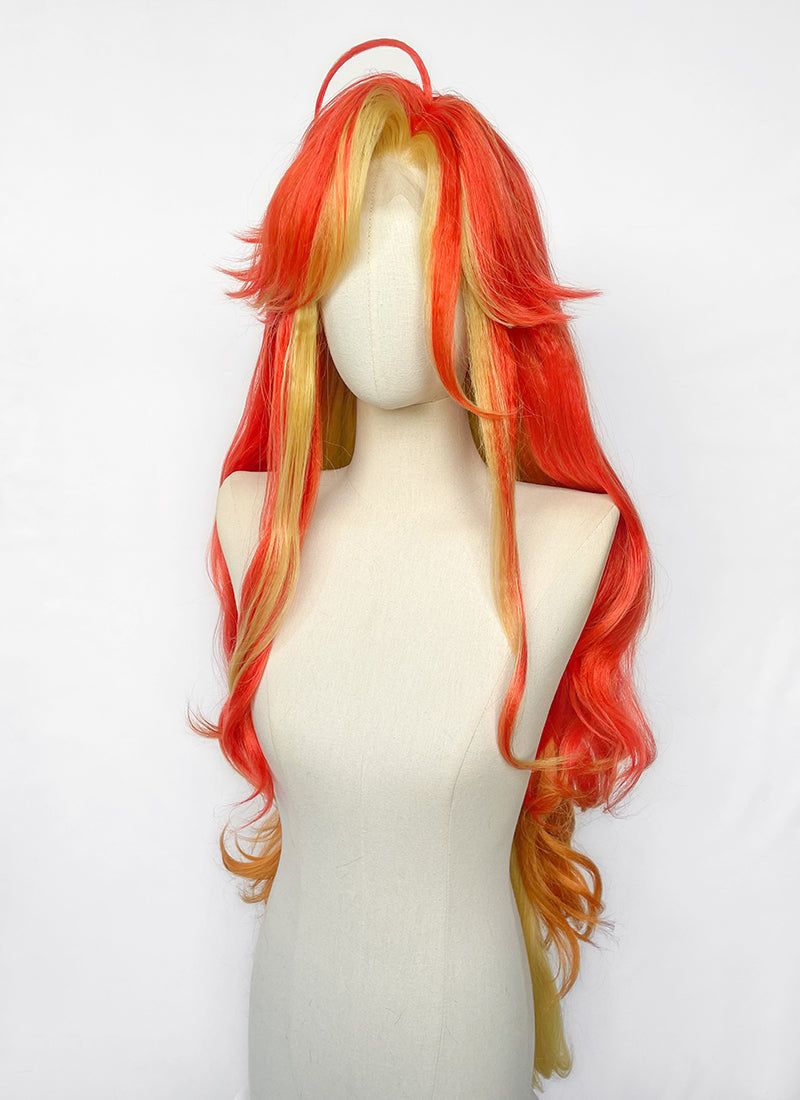 Genshin Impact Mavuika Red Orange Yellow Mixed Wavy Lace Front Synthetic Wig LF6172