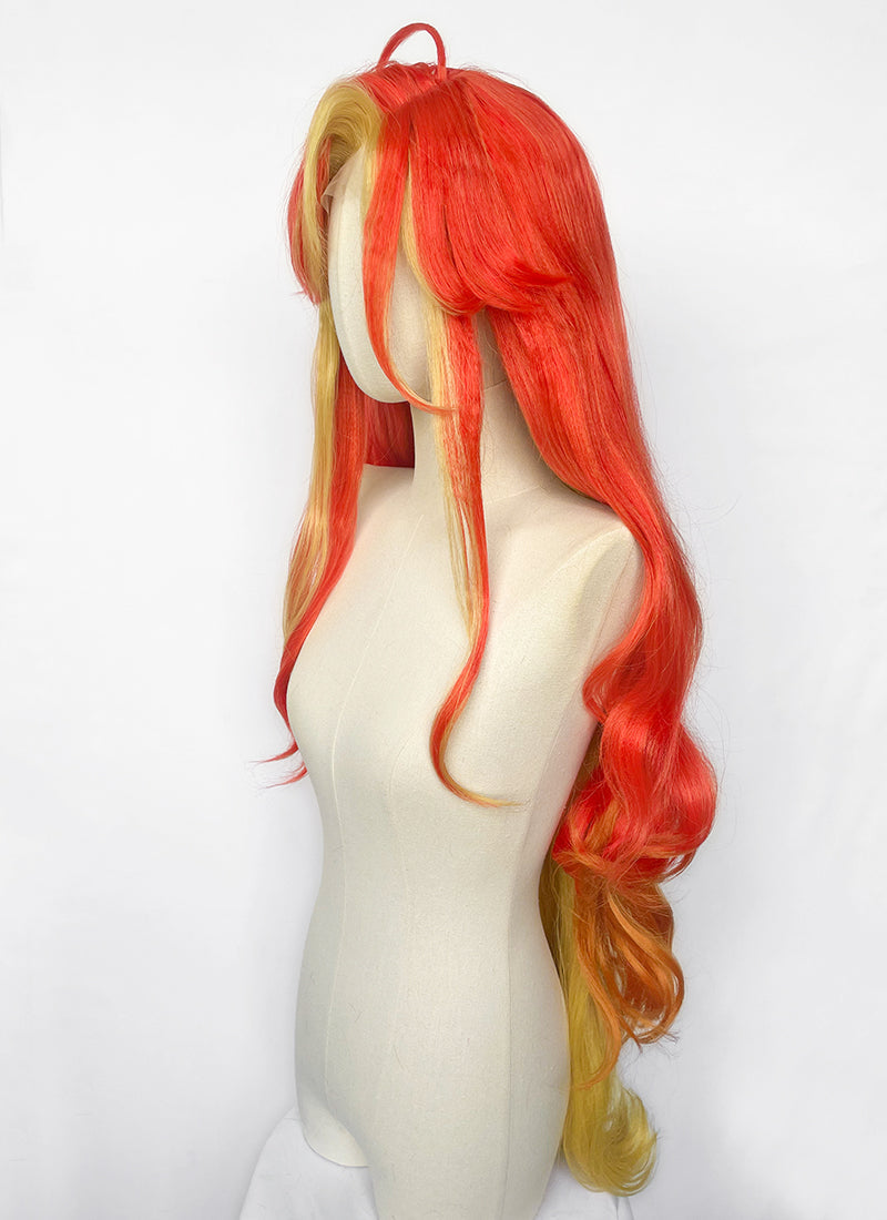 Genshin Impact Mavuika Red Orange Yellow Mixed Wavy Lace Front Synthetic Wig LF6172