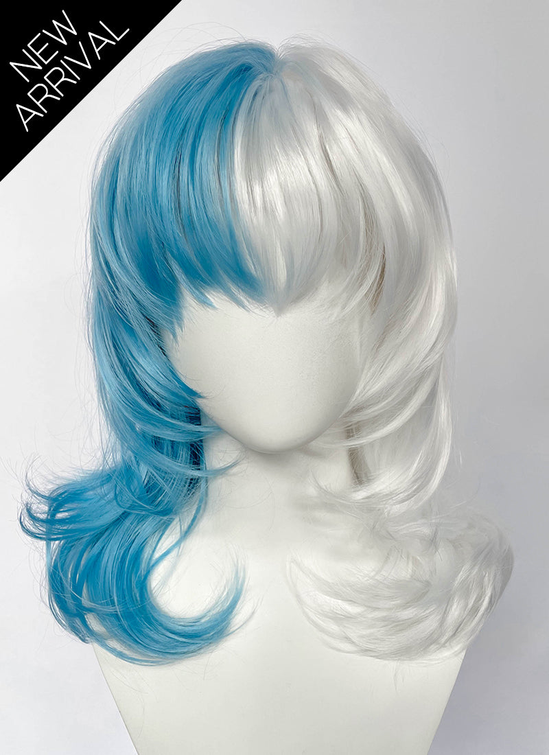 Marvel Rivals Luna Snow Wavy Pastel Blue White Split Color Lace Front Synthetic Wig LF6197