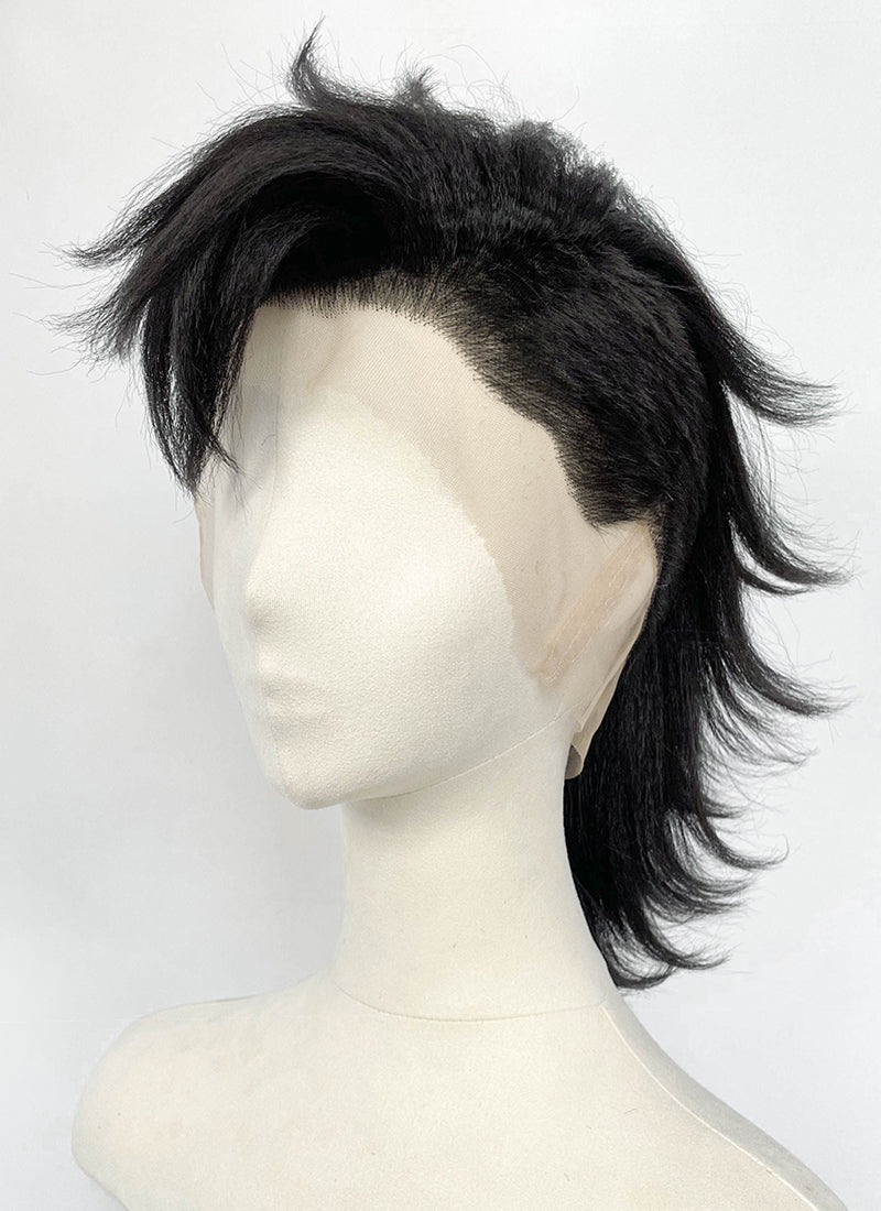 Demon Slayer: Kimetsu no Yaiba Genya Shinazugawa Black Full Lace Synthetic Men's Shaved Sides Wig LF6202
