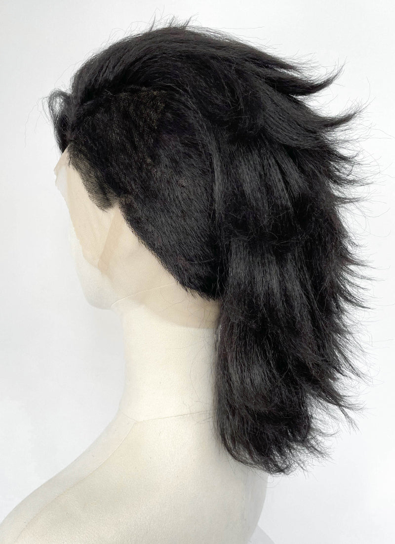 Demon Slayer: Kimetsu no Yaiba Genya Shinazugawa Black Full Lace Synthetic Men's Shaved Sides Wig LF6202