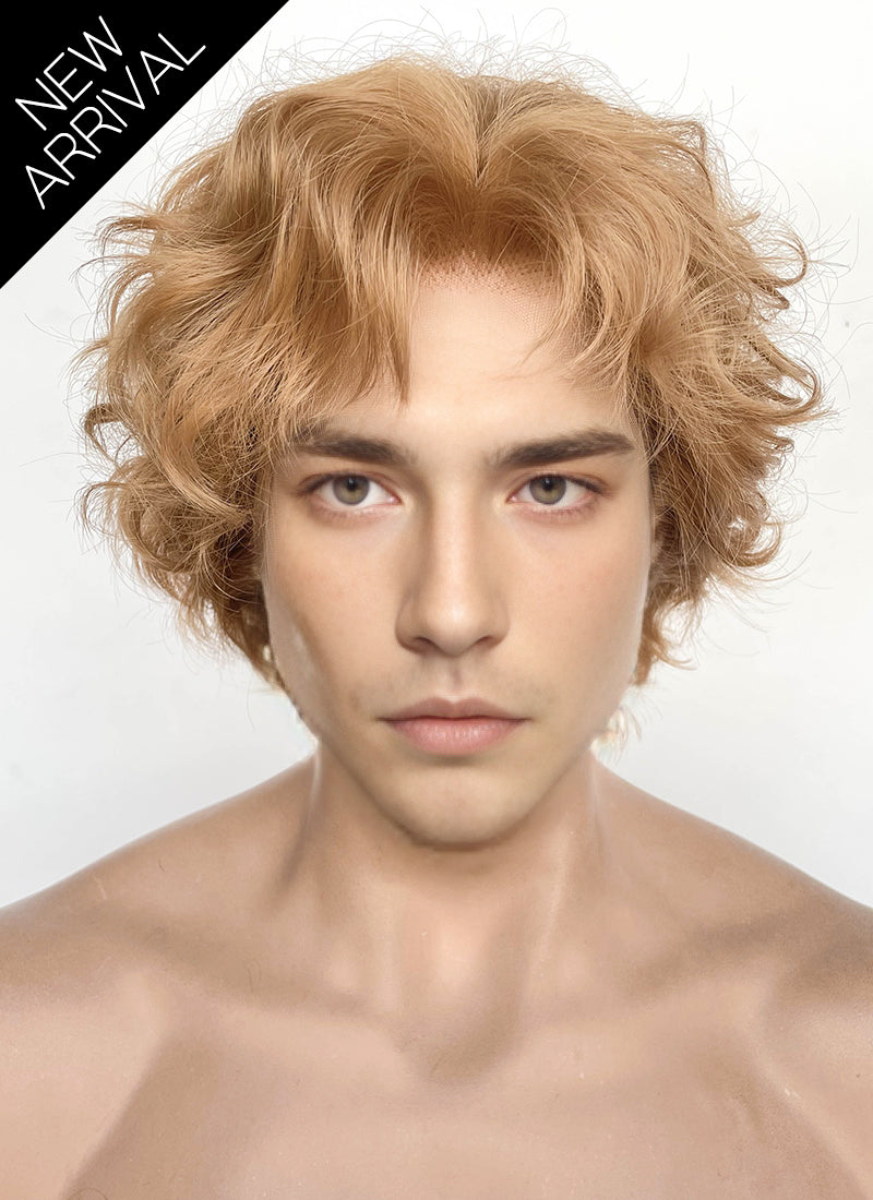 Golden Blonde Wavy Lace Front Synthetic Men's Wig LF8036