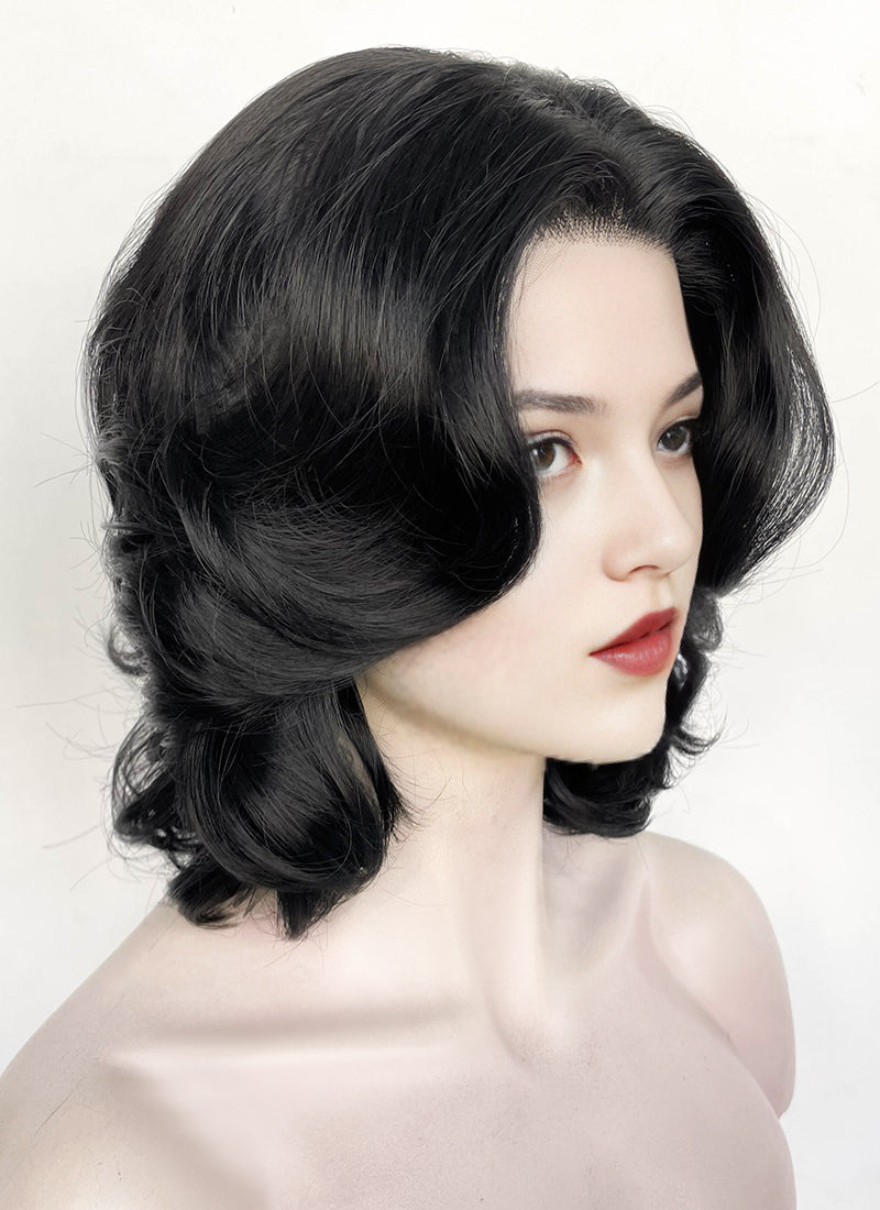 Snow White 1937 Jet Black Wavy Bob Lace Front Synthetic Wig LF8040