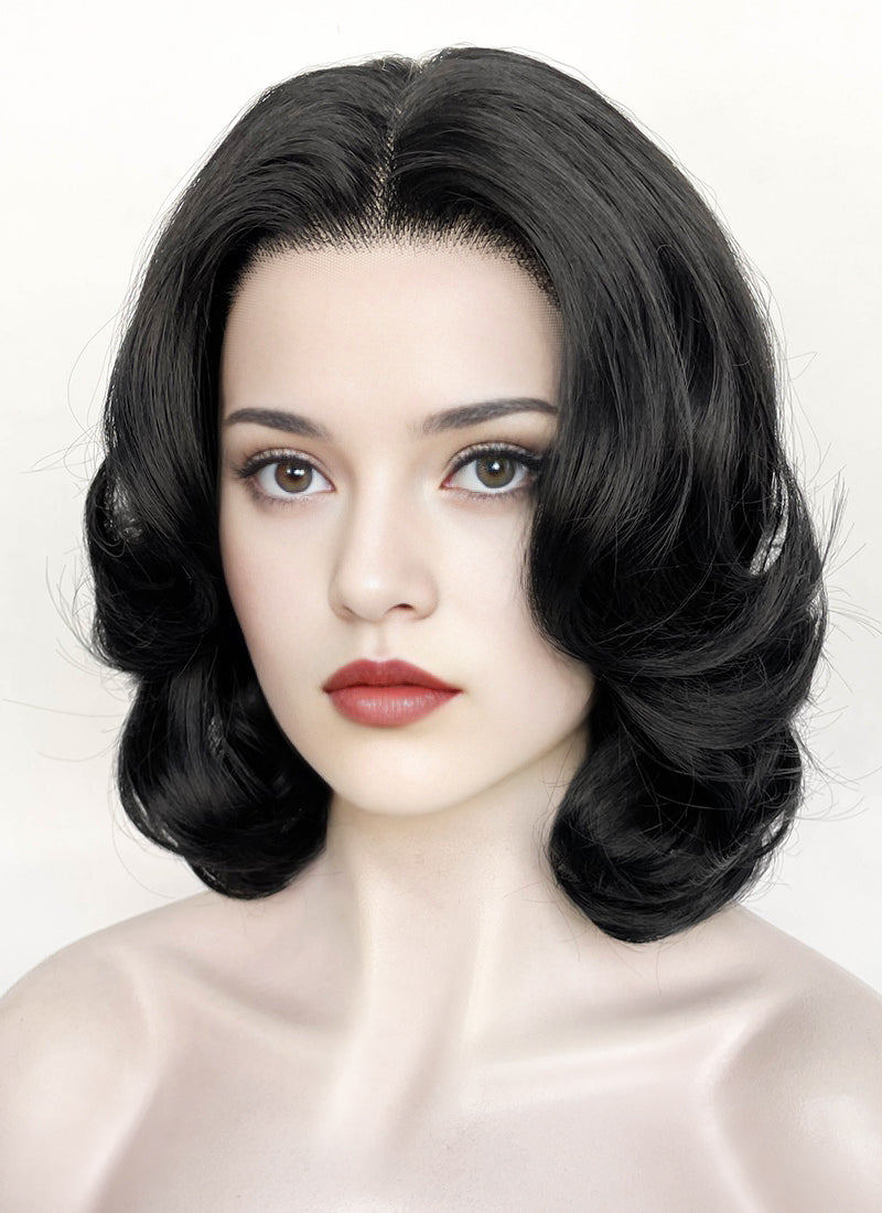 Snow White 1937 Jet Black Wavy Bob Lace Front Synthetic Wig LF8040