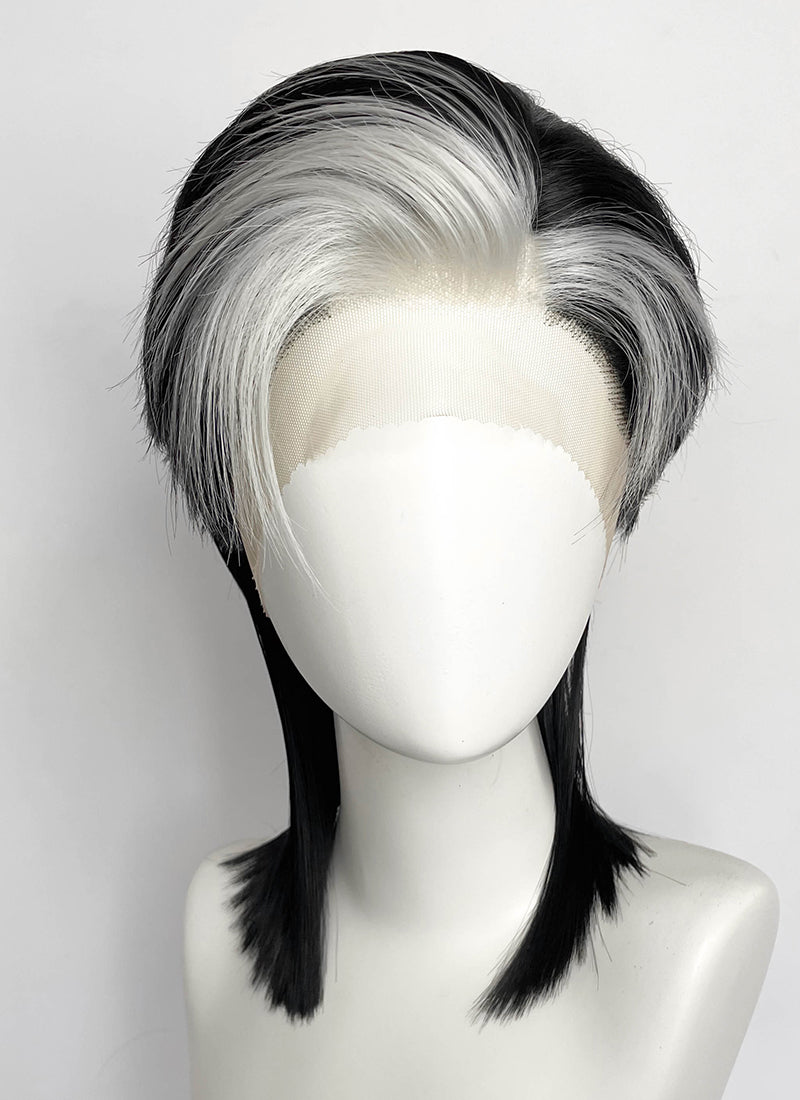 Black With Silver White Straight Lace Front Synthetic Wig LF8041