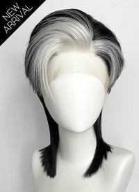Black With Silver White Straight Lace Front Synthetic Wig LF8041