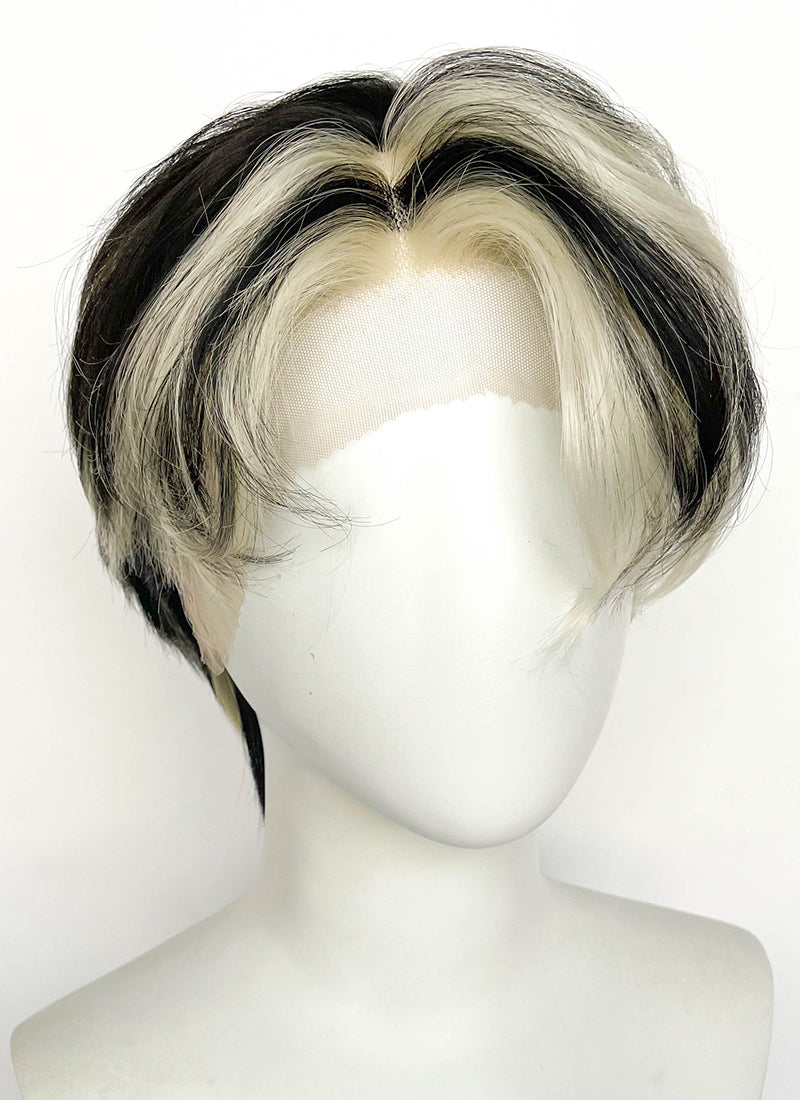 Blonde Mixed Black Straight Lace Front Synthetic Men's Wig LF8044