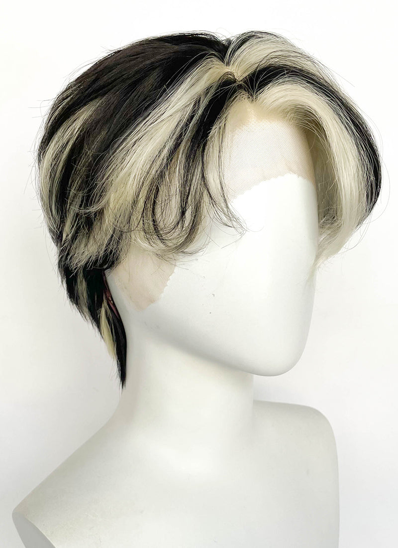 Blonde Mixed Black Straight Lace Front Synthetic Men's Wig LF8044