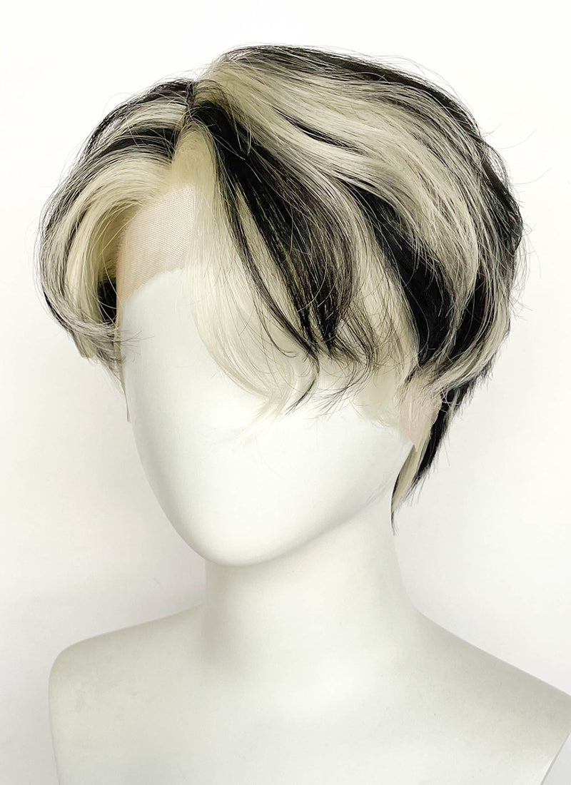 Blonde Mixed Black Straight Lace Front Synthetic Men's Wig LF8044