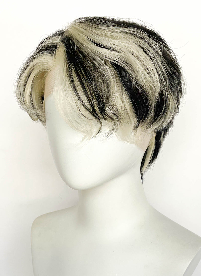 Blonde Mixed Black Straight Lace Front Synthetic Men's Wig LF8044