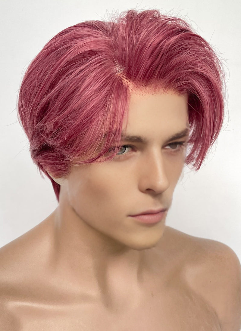 Red Mixed Pink Straight Lace Front Synthetic Hair Men's Wig