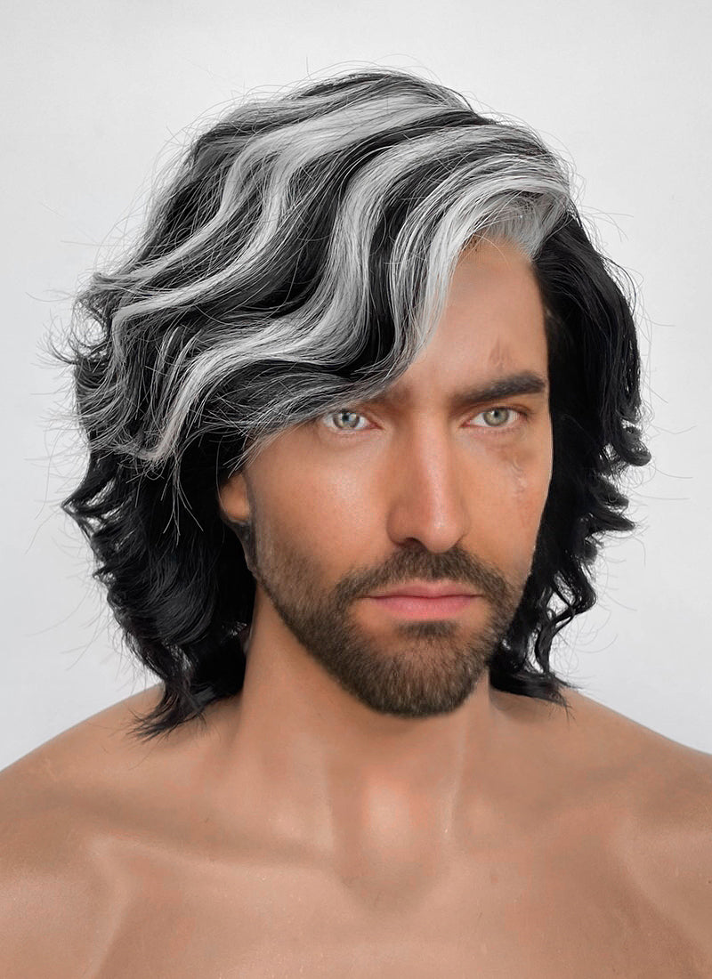 Clair Obscur: Expedition 33 Verso Black Mixed Silver Grey Wavy Lace Front Synthetic Men's Wig LF8067