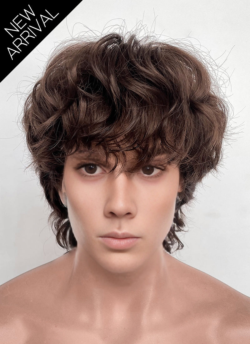 Wednesday Tyler Galpin Brunette Curly Lace Front Synthetic Men's Wig LF8077