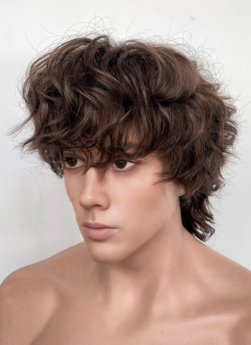 Wednesday Tyler Galpin Brunette Curly Lace Front Synthetic Men's Wig LF8077
