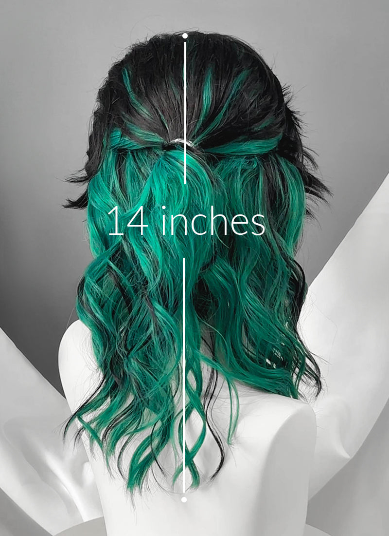 Black Mixed Green Wavy Ponytail Lace Front Synthetic Wig LF8128