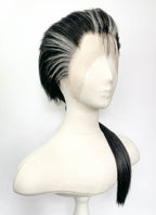 Final Fantasy Auron Black Mixed Grey Straight Ponytail Lace Front Synthetic Men's Wig LF8139