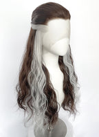 Brown Mixed Silver Grey Wavy Lace Front Synthetic Hair Wig LFK5603
