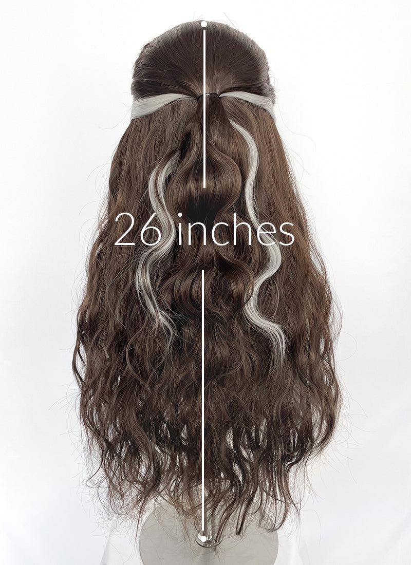 Brown Mixed Silver Grey Wavy Lace Front Synthetic Hair Wig LFK5603