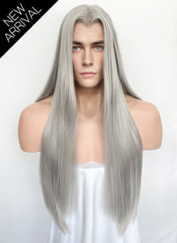 Pastel Blondish Grey Straight Lace Front Synthetic Hair Men's Wig LFM003