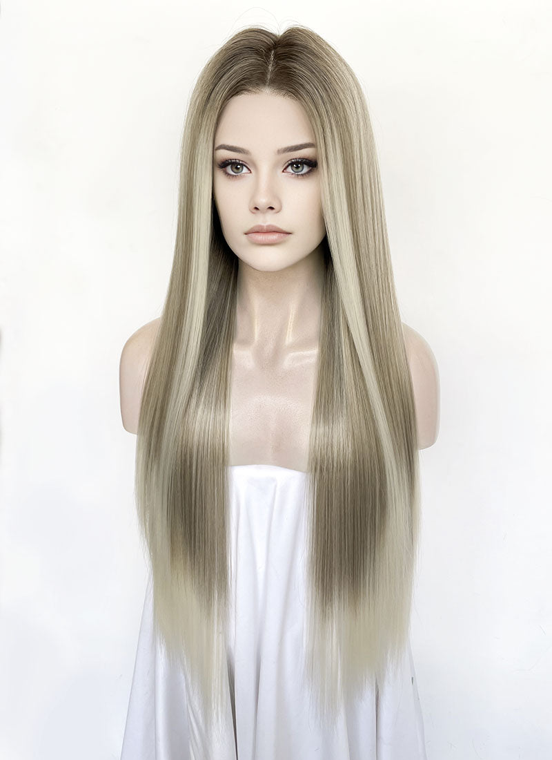 Mixed Blonde Money Piece Straight 13" x 6" Lace Top Lace Front Synthetic Wig LFS046