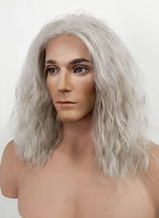 The Witcher Geralt of Rivia Silver Grey Curly Lace Front Synthetic Men's Wig LFX5127