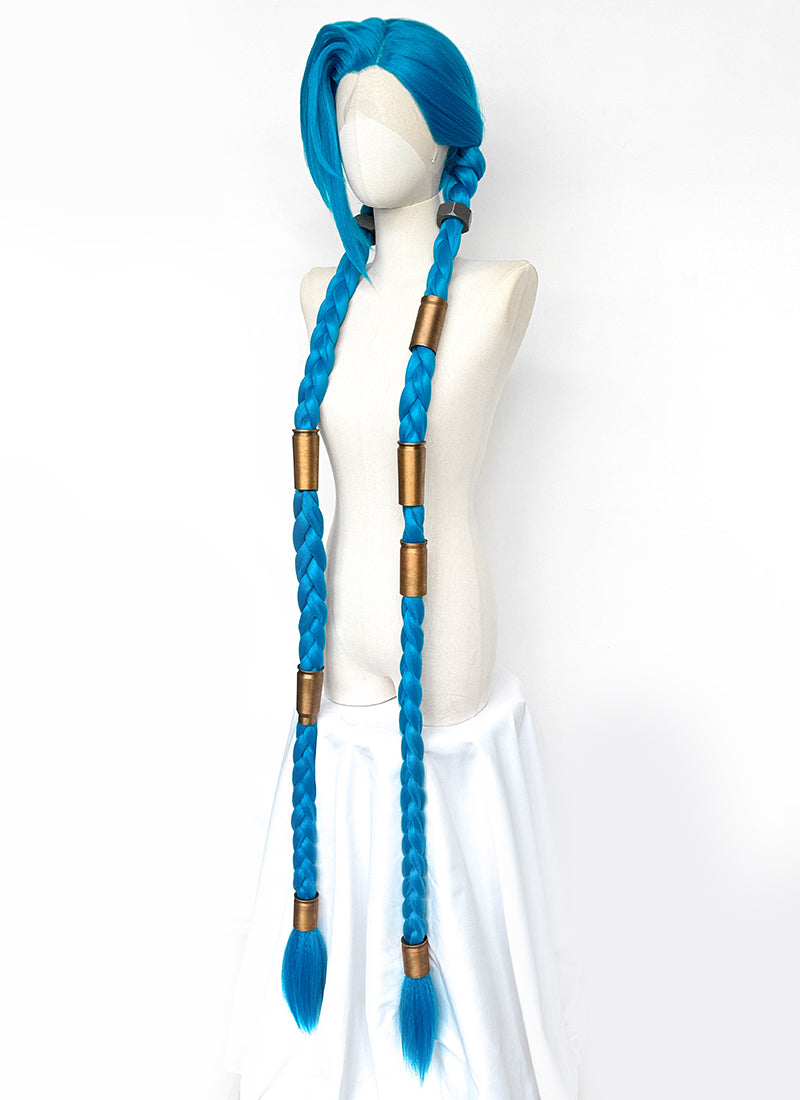 League of Legends LOL Arcane Jinx Turquoise Blue Braided Lace Front Synthetic Wig LN6020X