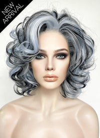 Pastel Blue Mixed Black Curly Lace Front Synthetic Hair Wig LN6035
