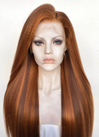 Mixed Ginger Straight Yaki Lace Front Synthetic Hair Wig LN6048