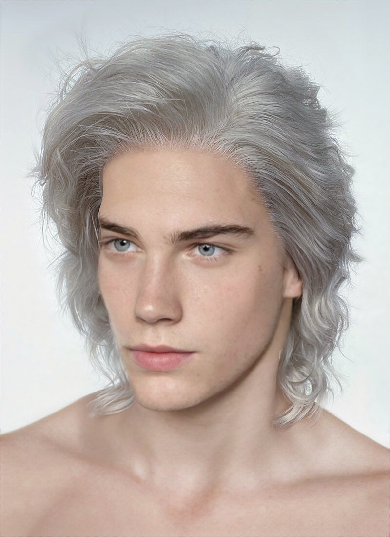 Light Grey Wavy Lace Front Synthetic Men's Wig LW4020