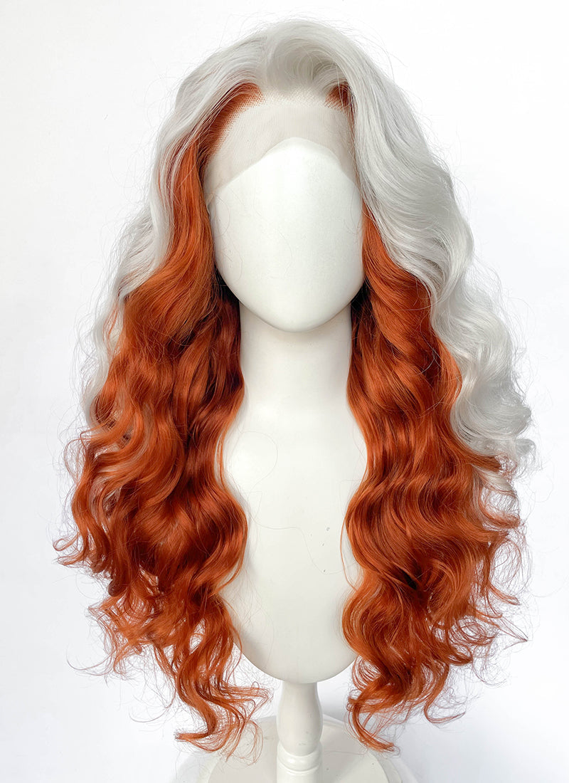 X-Men 97 Rogue Silver White Mixed Ginger Wavy Lace Front Synthetic Wig LW4132