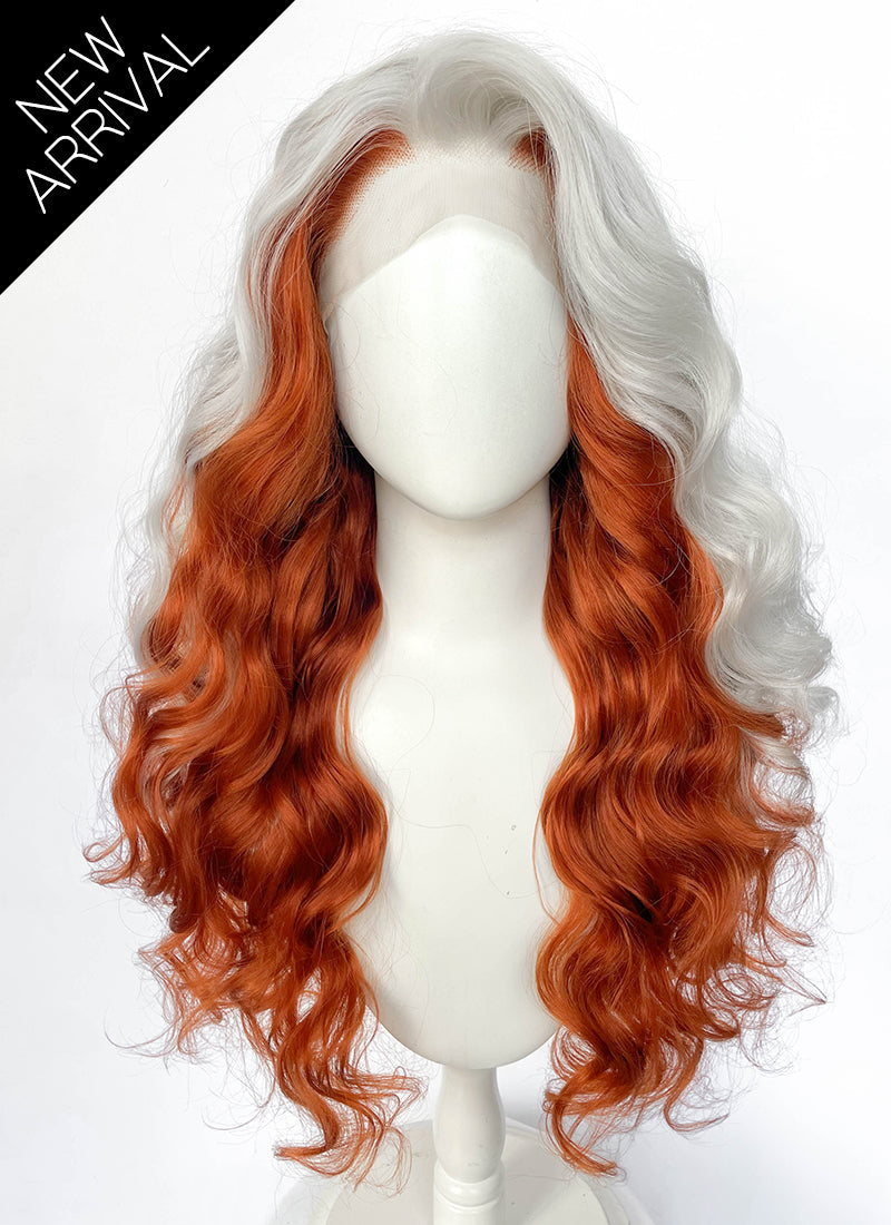 X-Men 97 Rogue Silver White Mixed Ginger Wavy Lace Front Synthetic Wig LW4132
