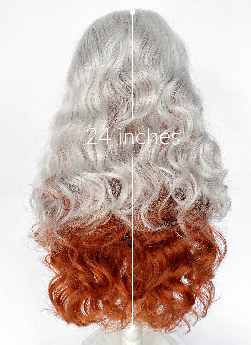 X-Men 97 Rogue Silver White Mixed Ginger Wavy Lace Front Synthetic Wig LW4132