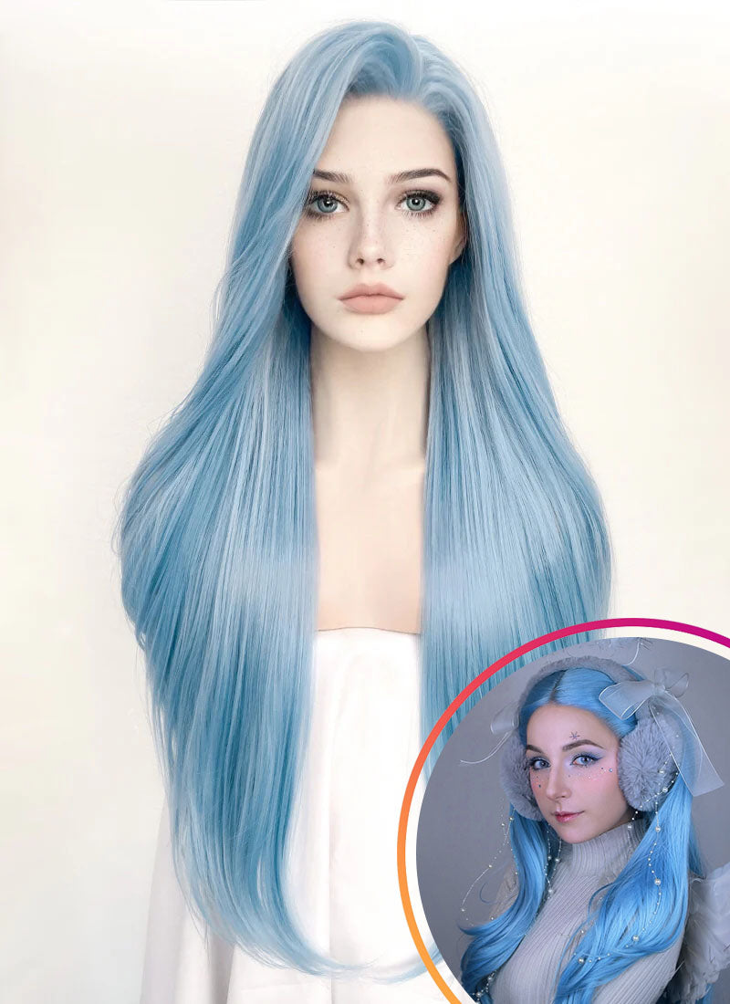 Pastel Blue Straight Lace Front Synthetic Wig LW769B
