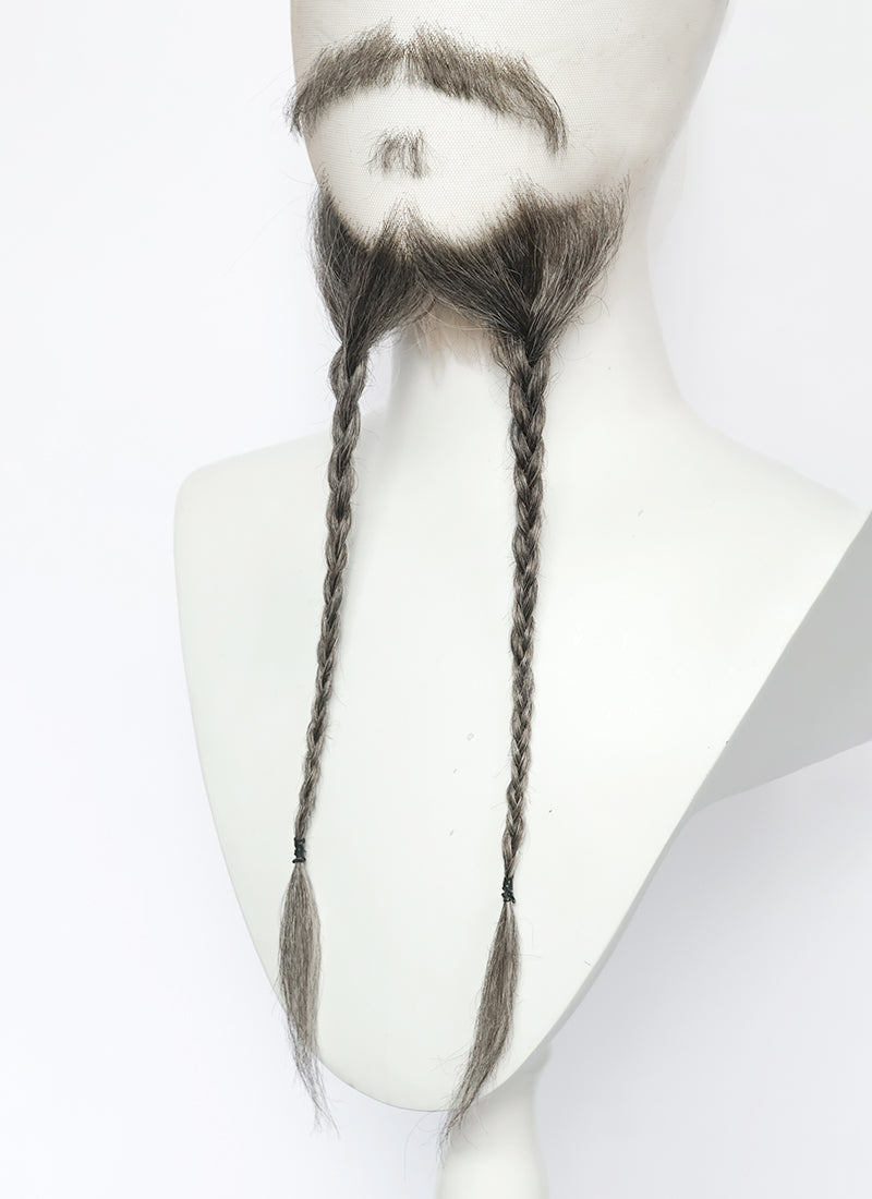 Handmade HD Lace Realistic Mixed Medium Gray Beard and Moustache Facial Hair Set MB060