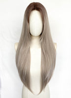 Ash Brown With Dark Roots Straight Synthetic Hair Wig NLCS032