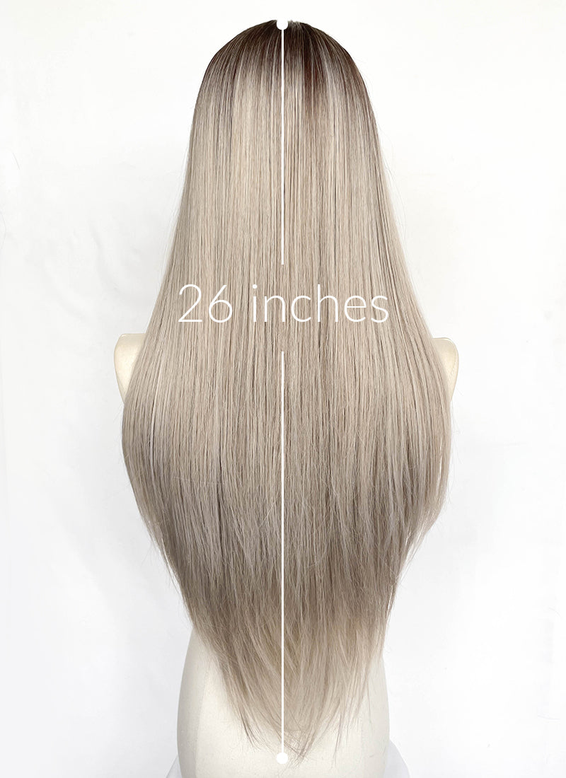 Ash Brown With Dark Roots Straight Synthetic Hair Wig NLCS032