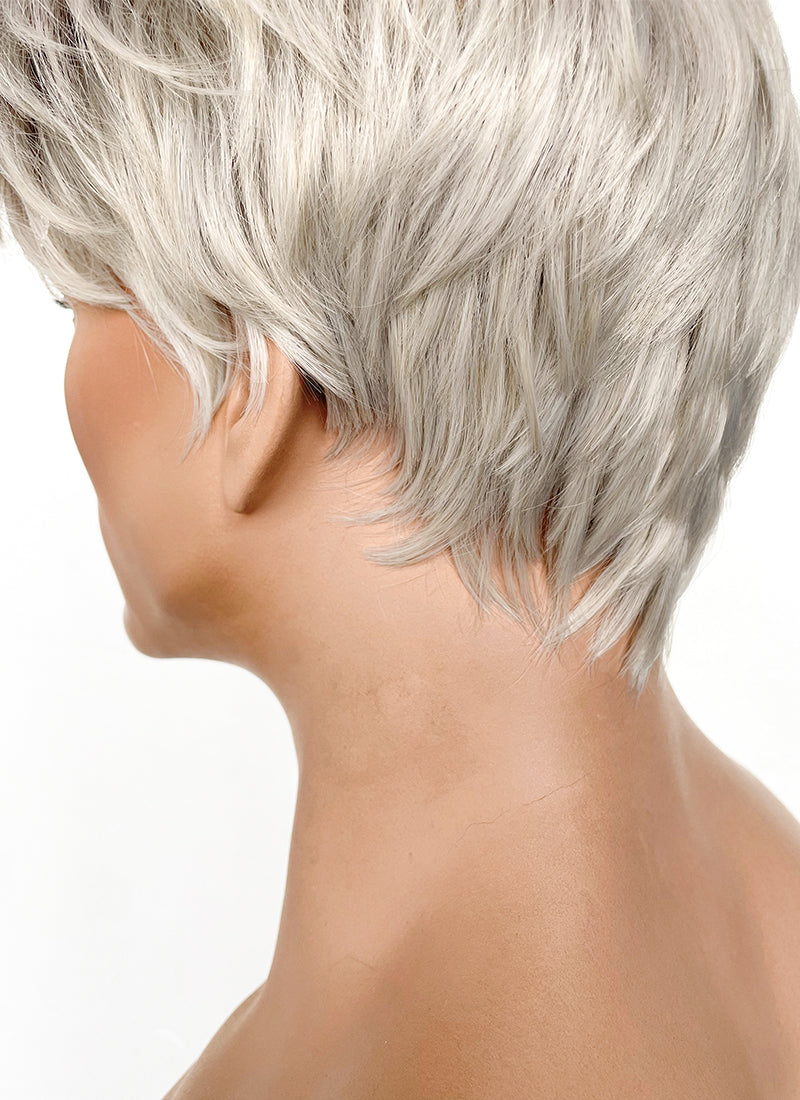 Ash Blonde With Dark Roots Straight Pixie Synthetic Men's Hair Wig NM021