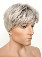 Ash Blonde With Dark Roots Straight Pixie Synthetic Men's Hair Wig NM021