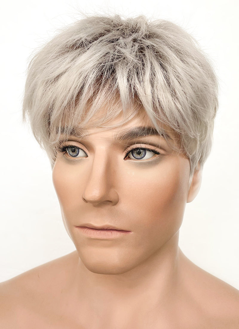 Ash Blonde With Dark Roots Straight Pixie Synthetic Men's Hair Wig NM021