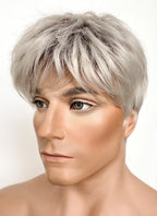 Ash Blonde With Dark Roots Straight Pixie Synthetic Men's Hair Wig NM021