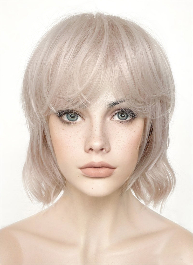 Ash Pinkish Blonde Wavy Synthetic Hair Wig NS431