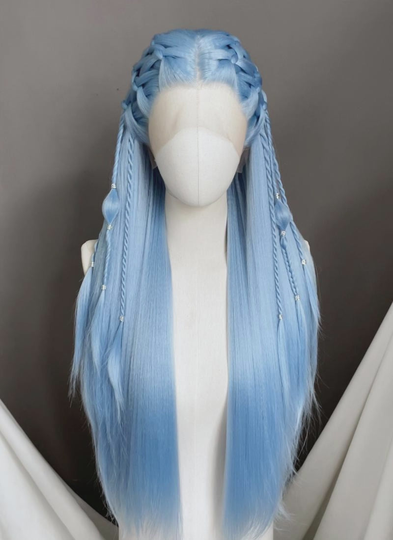 Pastel Blue Braided Lace Front Synthetic Wig LF2206