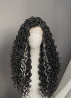 Black Mixed Silver Grey Curly Lace Front Synthetic Hair Wig LF1334