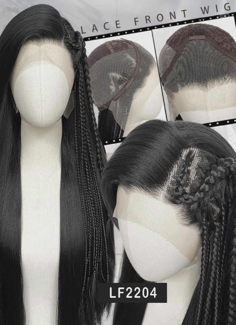 Black Braided Lace Front Synthetic Wig LF2204