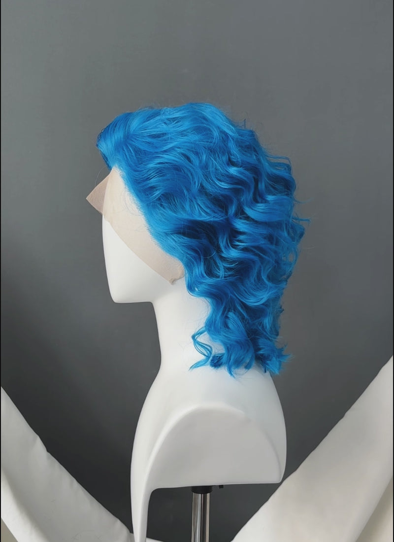 Turquoise Blue Wavy Lace Front Synthetic Men's Wig LF8129