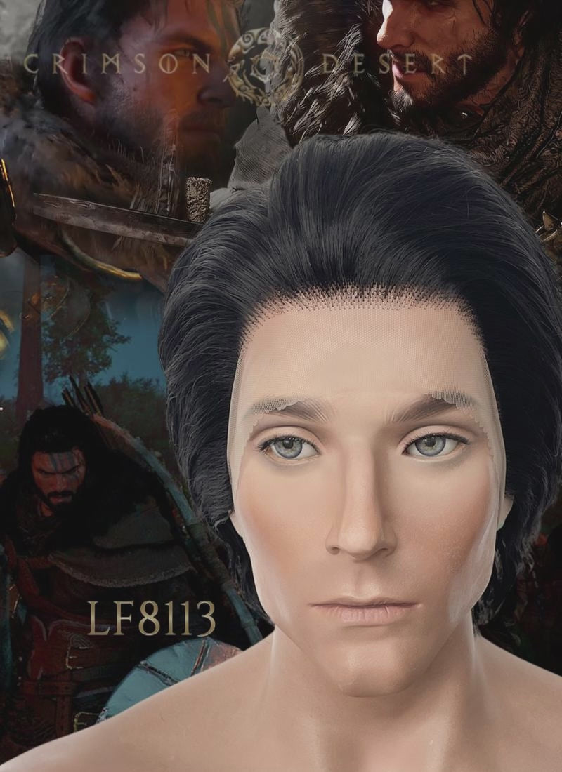 Crimson Desert Kliff Jet Black Wavy Lace Front Synthetic Men's Wig LF8113