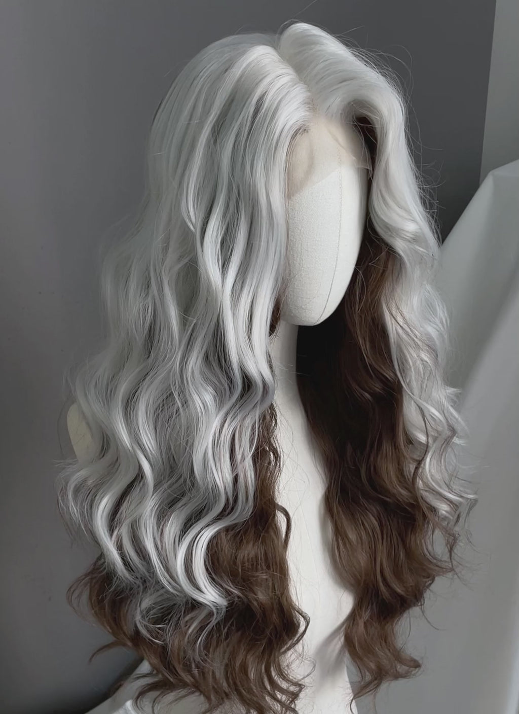X-Men Rogue Silver White Mixed Brown Wavy Lace Front Synthetic Wig LW4109
