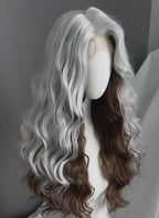 X-Men Rogue Silver White Mixed Brown Wavy Lace Front Synthetic Wig LW4109