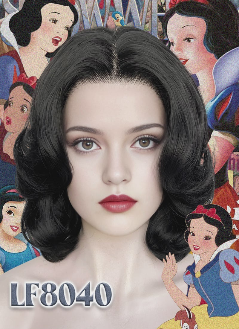 Snow White 1937 Jet Black Wavy Bob Lace Front Synthetic Wig LF8040